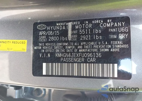 2015 Hyundai Genesis 3.8 из США, поврежденный, VIN KMHGN4JEXFU096136